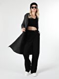 Regular Fit Uzun Antrasit Kadın Hırka