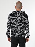 Regular Fit Baskılı Kapüşonlu Siyah Erkek Sweatshirt