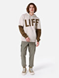 Regular Fit Baskılı Kapüşonlu Taş Erkek Sweatshirt