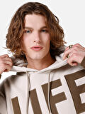 Regular Fit Baskılı Kapüşonlu Taş Erkek Sweatshirt