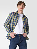 Slim Fit Kareli Mavi Erkek Uzun Kol Gömlek
