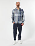 Slim Fit Kareli Mavi Erkek Uzun Kol Gömlek