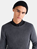Slim Fit Bisiklet Yaka Antrasit Erkek Kazak