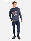 Regular Fit Baskılı Kapüşonlu Antrasit Erkek Sweatshirt