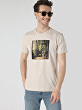 Regular Fit Baskılı Bej Erkek Kısa Kol Tişört