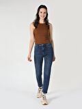 703 Carla Orta Bel Dar Kesim Düz Paça Mavi Kadın Pantolon Cl1062186