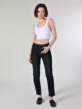 703 Carla Slim Fit Normal Bel Düz Paça Koyu Mavi Kadın Jean Pantolon Cl1062189