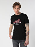 Regular Fit Bisiklet Yaka Baskılı Siyah Erkek Kısa Kol Tişört