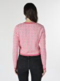 Slim Fit Kareli Pembe Kadın Hırka