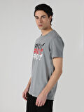 Regular Fit Baskılı Gri Erkek Kısa Kol Tişört