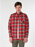 Regular Fit Kareli Kırmızı Erkek Uzun Kol Gömlek