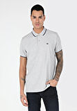 Regular Fit Polo Yaka Düz Erkek Gri Kısa Kol Tişört
