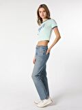 792 Mıla Regular Fit Orta Bel Düz Paça Mavi Kadın Jean Pantolon Cl1063489