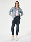 891 Maya Slim Fit Orta Bel Daralan Paça Koyu Mavi Kadın Jean Pantolon Cl1063496