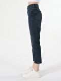 891 Maya Slim Fit Orta Bel Daralan Paça Koyu Mavi Kadın Jean Pantolon Cl1063496