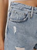 970 Berry Regular Fit Yüksek Bel Mavi Kadın Şort Cl1063535