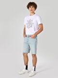 Baggy Fit Orta Bel Mavi Erkek Şort Cl1063595