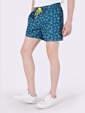 Slim Fit Orta Bel Baskılı Lacivert Erkek Deniz Şortu Cl1063615