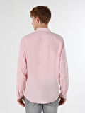 Regular Fit Keten Pembe Erkek Uzun Kol Gömlek