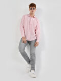 Regular Fit Keten Pembe Erkek Uzun Kol Gömlek