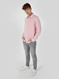 Regular Fit Keten Pembe Erkek Uzun Kol Gömlek