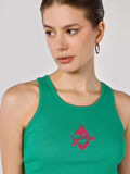 Regular Fit Baskılı Crop Yeşil Kadın Atlet