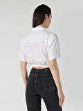 Regular Fit Shirt Neck Beyaz Kadın Kısa Kol Gömlek