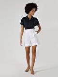 Regular Fit Yüksek Bel Beyaz Kadın Şort Cl1063902