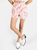 Regular Fit Yüksek Bel Çiçekli Çok Renkli Kadın Şort Cl1063916