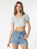 Slim Fit Büzgülü Crop Yeşil Kadın Kısa Kol Gömlek