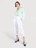 Regular Fit Yüksek Bel Geniş Kısa Paça Beyaz Kadın Pantolon