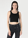 Slim Fit Basic Crop Siyah Kadın Atlet