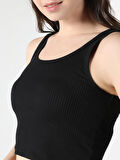 Slim Fit Basic Crop Siyah Kadın Atlet