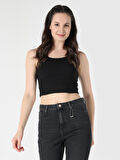 Slim Fit Basic Crop Siyah Kadın Atlet