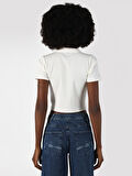 Slim Fit Crop Beyaz Kadın Kısa Kol Tişört