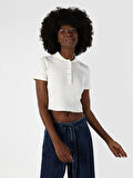 Slim Fit Crop Beyaz Kadın Kısa Kol Tişört