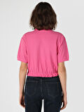 Normal Kesim Polo Yaka Crop Pembe Kadın Kısa Kol Tişört