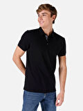 Slim Fit Polo Yaka  Erkek Siyah Kısa Kol Tişört Cl1064089