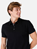 Slim Fit Polo Yaka  Erkek Siyah Kısa Kol Tişört Cl1064089
