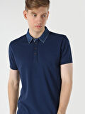 Slim Fit Düğmeli Lacivert Erkek Polo Yaka Kısa Kol Tişört