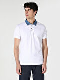Slim Fit Düğmeli Beyaz Erkek Polo Yaka Kısa Kol Tişört