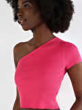 Slim Fit Strappy Crop Pembe Kadın Kısa Kol Tişört