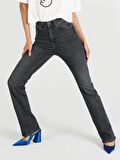 797 Adel Flare Fit Dar Kesim Yüksek Bel İspanyol Paça Siyah Kadın Jean Pantolon Cl1064452