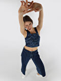 Dar Kesim Fermuarlı Denim Crop Mavi Kadın Gömlek K.Kol