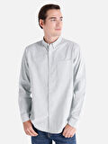 Regular Fit Shirt Neck Çizgili Yeşil Erkek Uzun Kol Gömlek