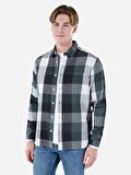 Normal Kesim Shirt Yaka Yeşil Erkek Uzun Kol Gömlek Cl1064635
