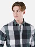 Normal Kesim Shirt Yaka Yeşil Erkek Uzun Kol Gömlek Cl1064635