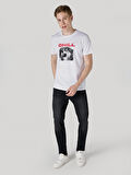 Regular Fit Bisiklet Yaka Baskılı Beyaz Erkek Kısa Kol Tişört