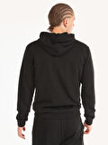 Regular Fit Baskılı Kapüşonlu Siyah Erkek Sweatshirt