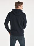 Regular Fit Baskılı Kapüşonlu Lacivert Erkek Sweatshirt